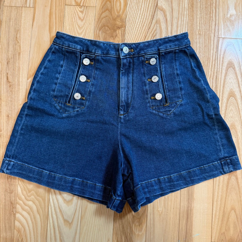 7 For All Mankind Marina High Rise Denim Shorts Women's Sz 27 Sailor Nautical